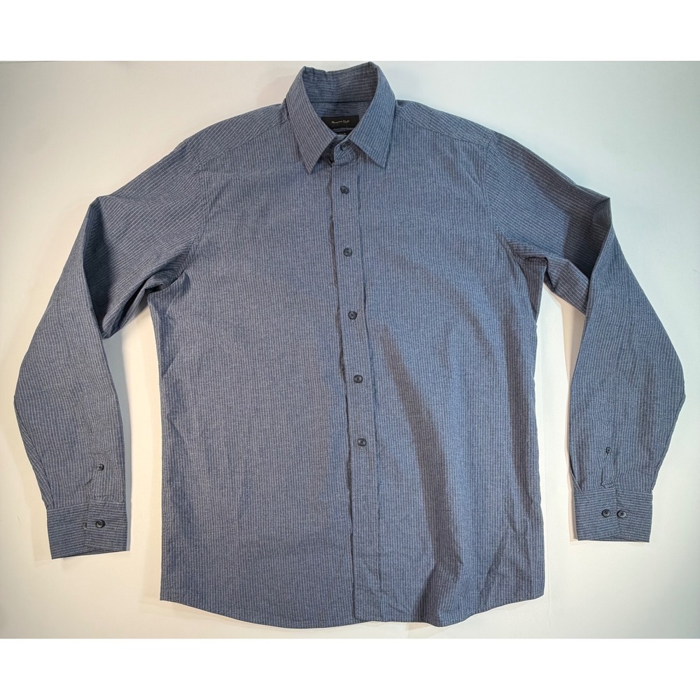 Massimo Dutti Mens Blue Pinstripe Button Down Shirt 100% Cotton Size M Turkey